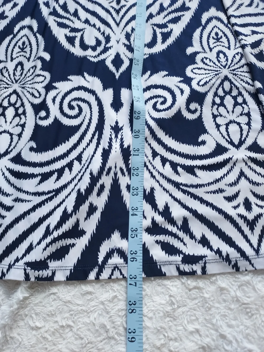 INC International Concepts Navy & White A-Line Damask Printed Maxi Skirt Office